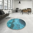 thumbnail image 4 of Ahgly Company Machine Washable Indoor Round Transitional Bright Turquoise Blue Area Rugs, 5' Round, 4 of 7