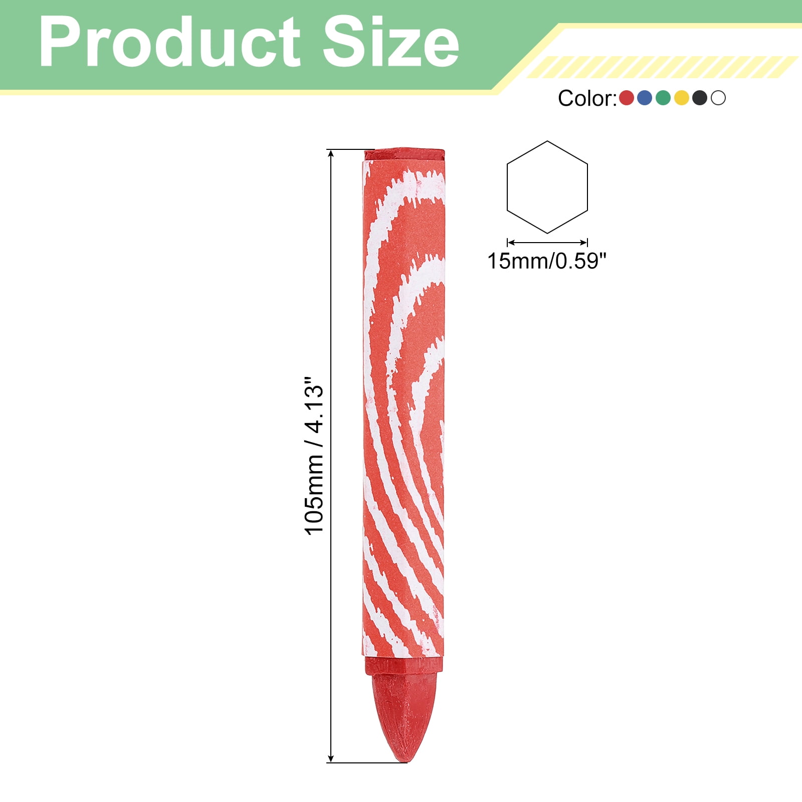 Uxcell Lumber Marking Crayons, 24 Pcs 6 Colors Hex Wax Tire Marker, 4.1" x 0.59" Hex Waterproof Drawing Crayons Furniture Marker for Wood, Glass, Cartons, Cloth, Stone, Ceramics