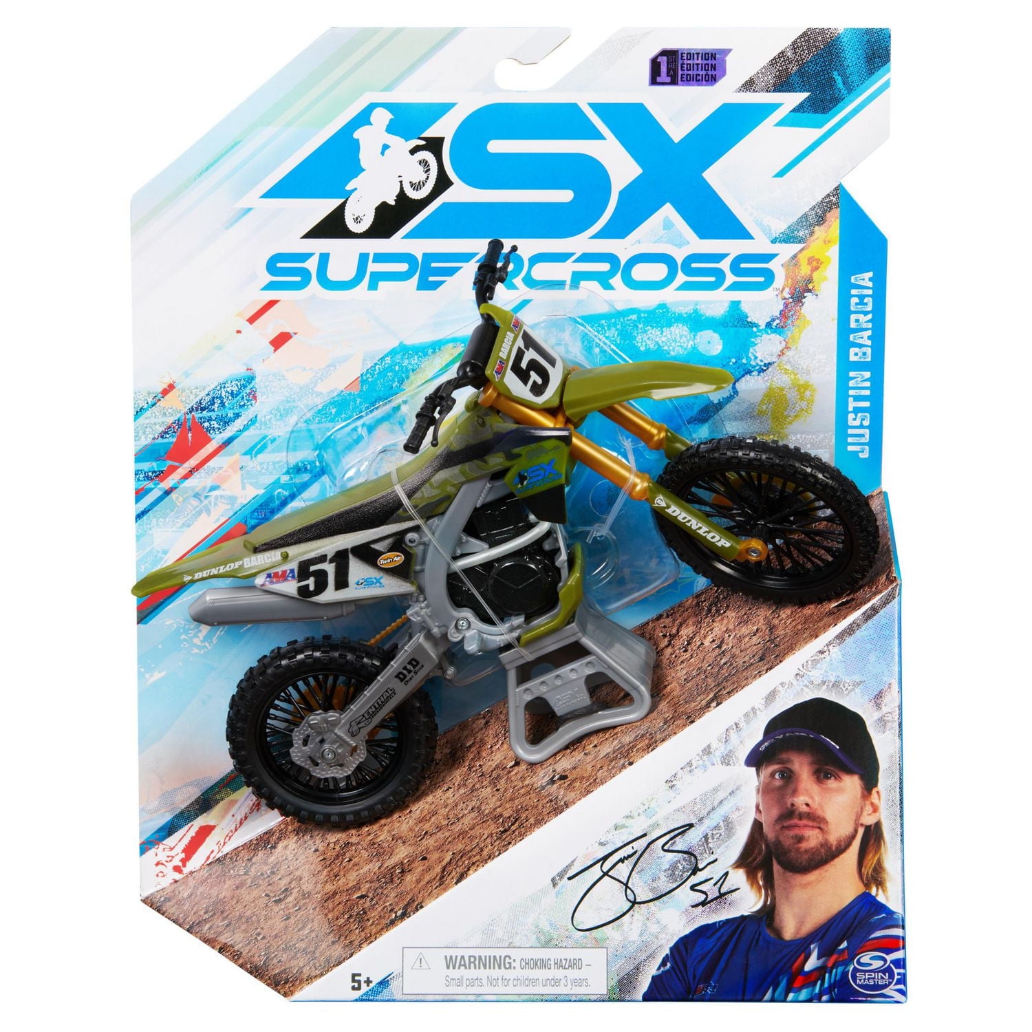Supercross, Authentic Justin Barcia 1:10 Scale Collector Die-Cast Toy Motorcycle Replica with Race Stand, For Collectors and Kids Age 5 and Up
