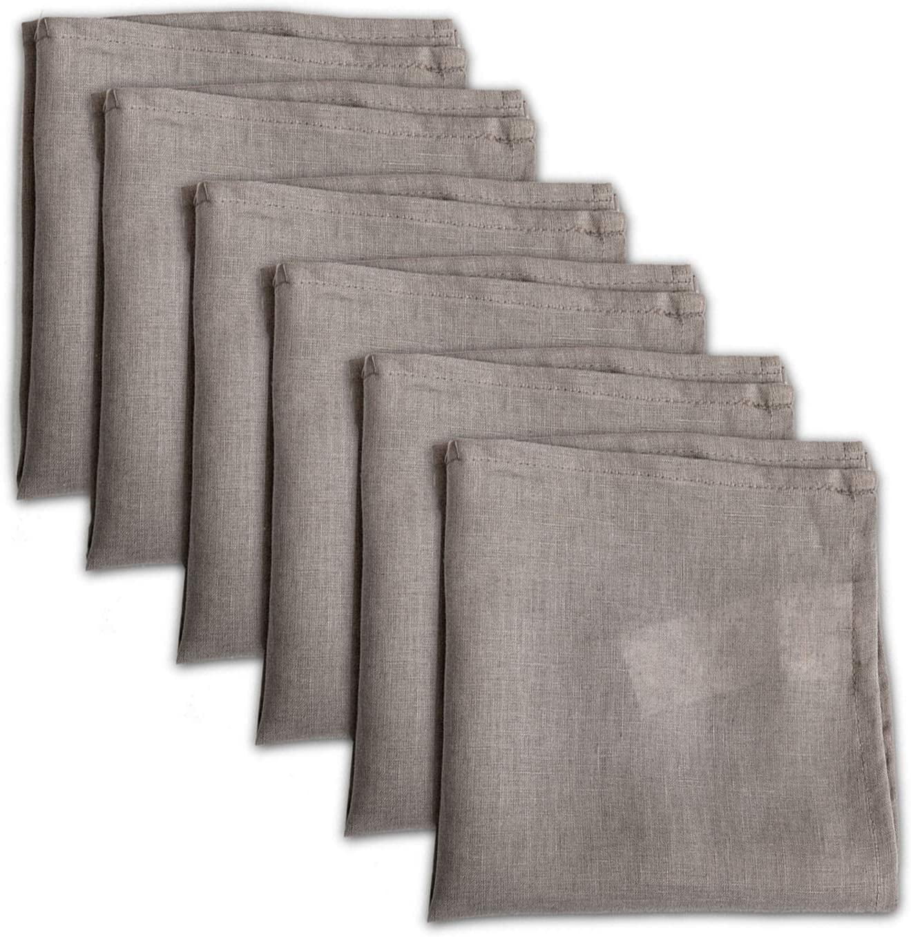 Set of 6 Pack European Flax Washable for Home and Kitchen Taupe Gery, Square Linendo 100% Pure Natural Linen Dinner Cloth Napkins 15 x 15 Inch