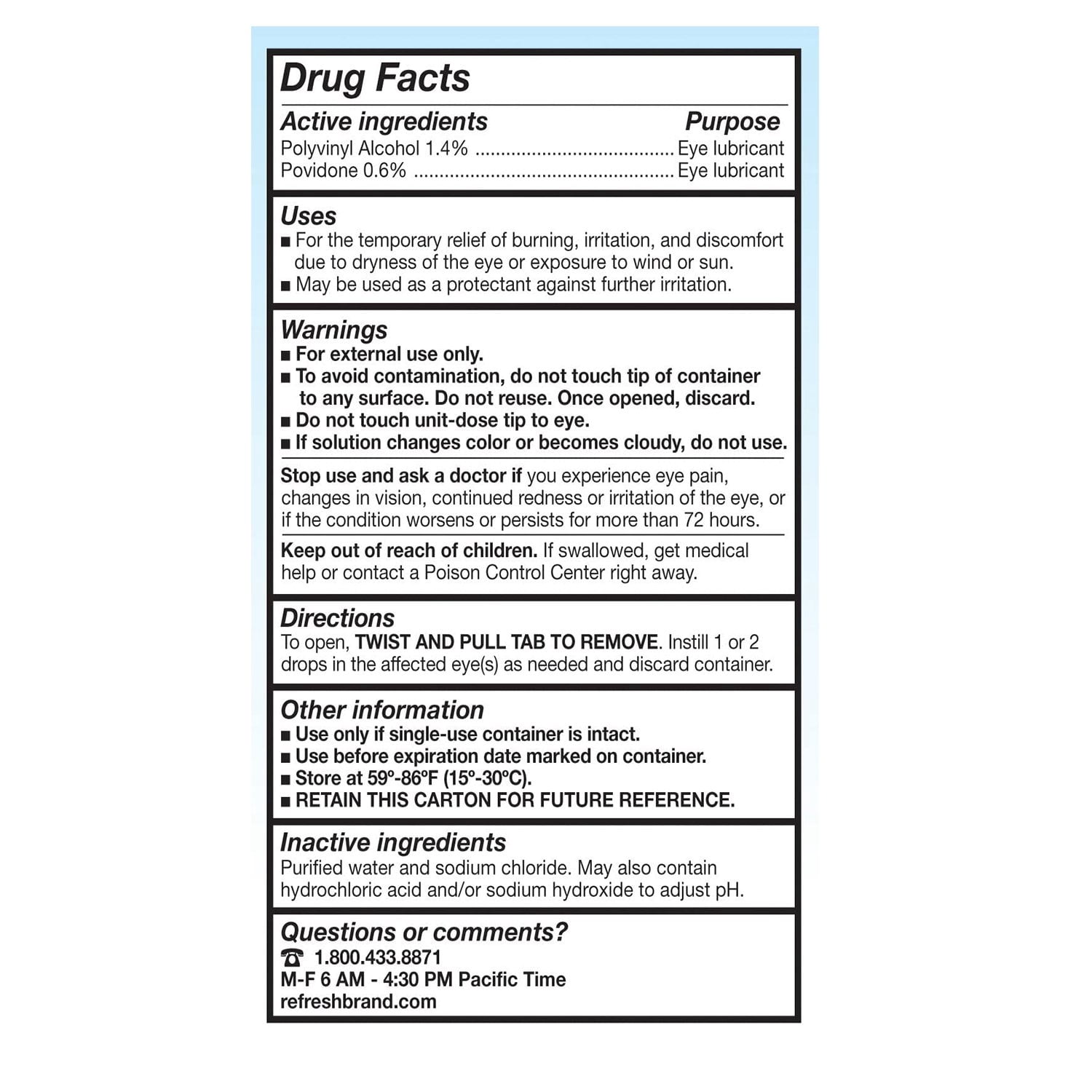 Refresh Lubricant Eye Drops Classic Dry Relief Sterile, 0.01oz, 6-Pack