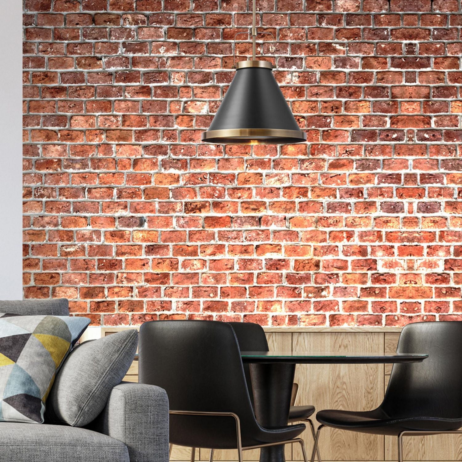 Luminaire suspendu à 1 ampoule Sophia de Novogratz x Globe, noir mat, accents laiton mat