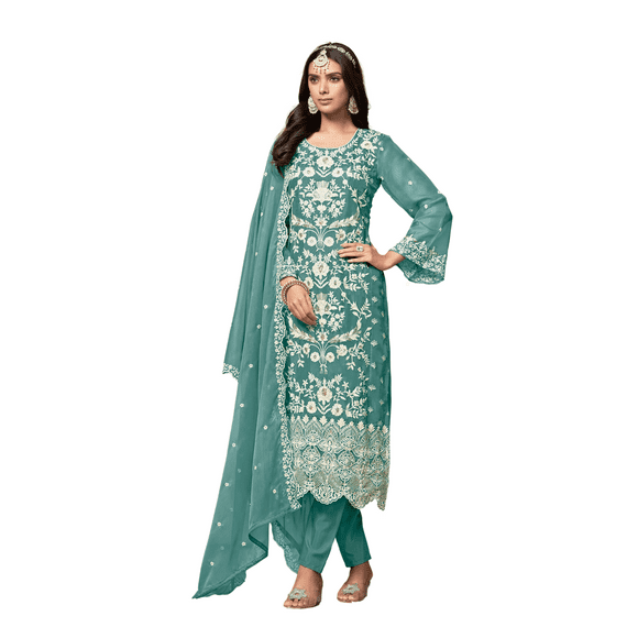 Custom Made Pakistani Indian Readymade Salwar Kamez Kurti Pant Dupatta Organza Straight Suit