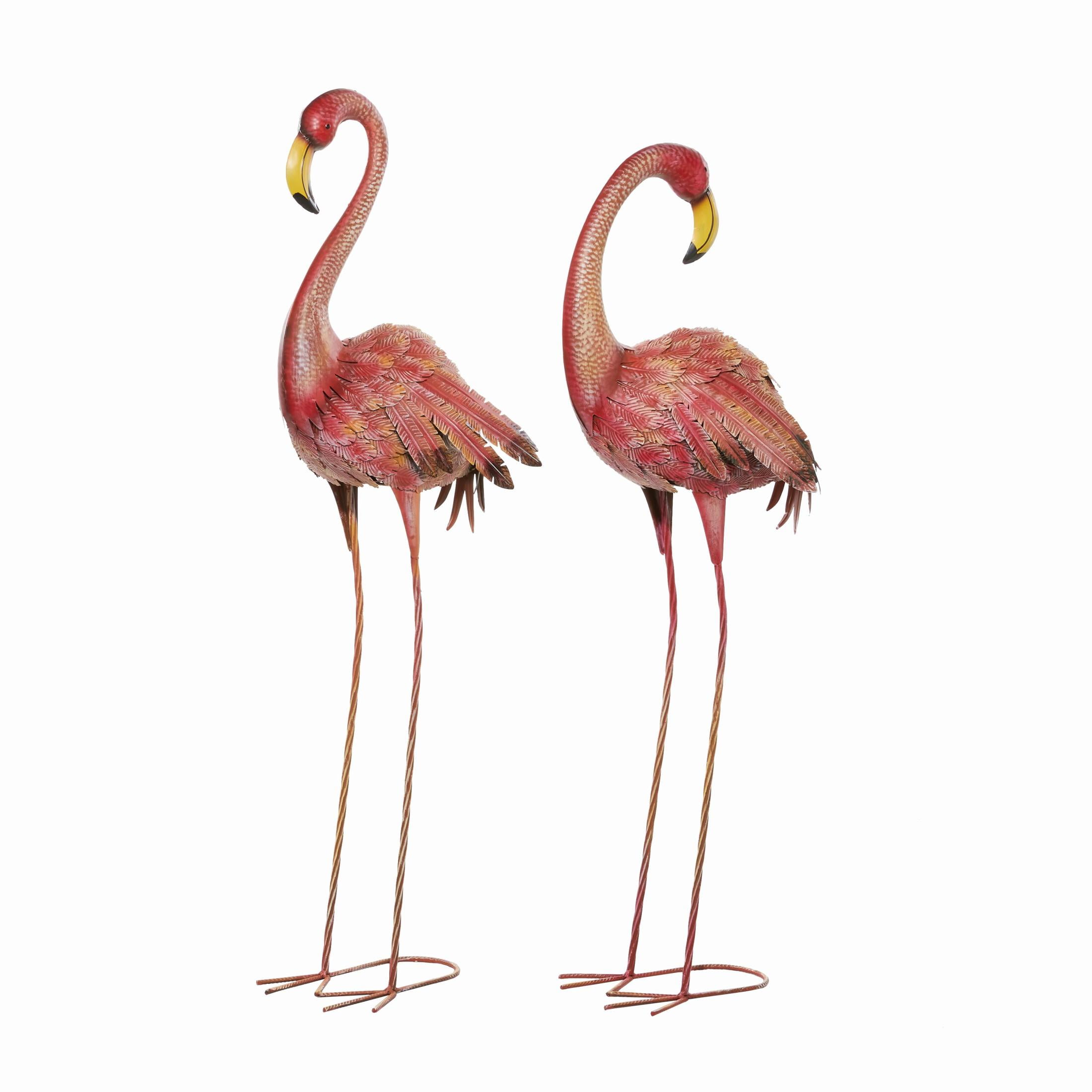 DecMode 54" Indoor Outdoor Standing Flamingo Garden Sculpture with Yellow Accents (2 Pack)