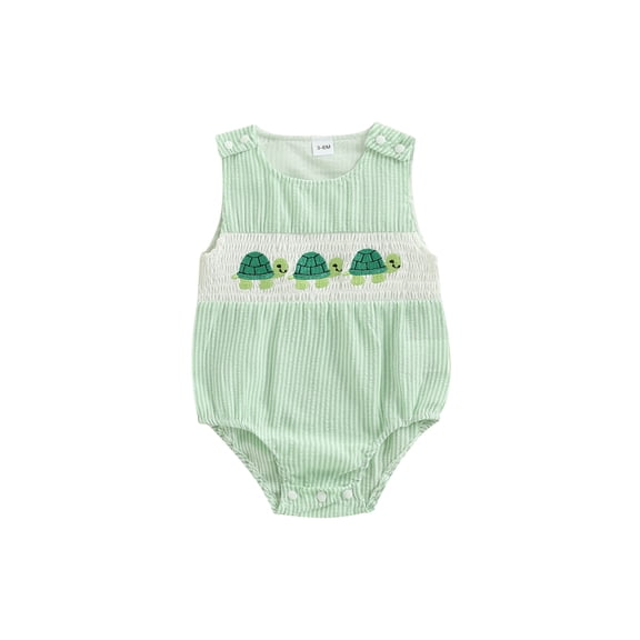 BemeyourBBs Newbor Baby Boy Summer Outfit Animal Overalls Octopus Turtle Smocked Romper One Piece Sleeveless Stripes Gingham Plaid Bodysuit Cute Infant Clothes