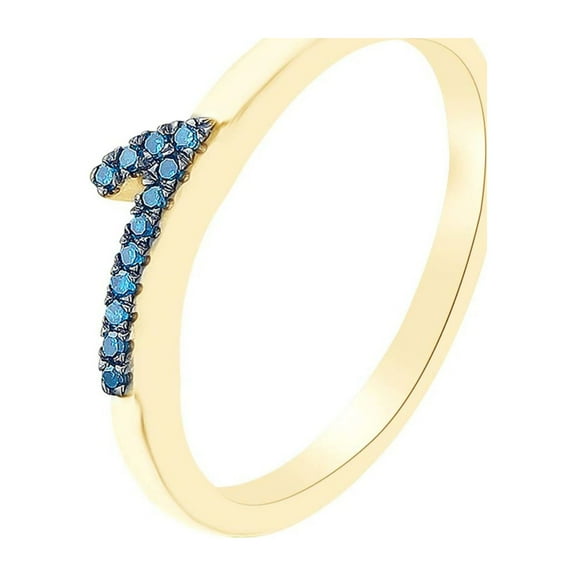 AFFY Round Cut Blue Natural Diamond Accent Stackable 1 Number Ring In 14k Yellow Gold Over Sterling Silver-10.5