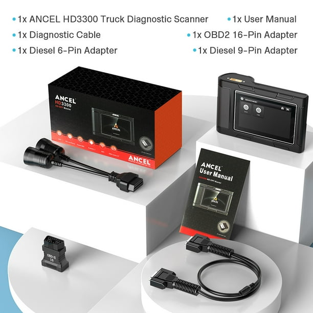 Ancel HD3300 Diesel Scanner Heavy Duty Truck Scanner pour tous les systèmes  de camion et lecteur de code de voiture avec outil de diagnostic  automatique de réinitialisation de l'huile de régénération DPF