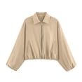 thumbnail image 2 of Bomber Jacket Women Lapel Collar Zip Up Crop Windbreaker Jackets Athleisure Going Out Hiking Travel Coats, M, 2 of 6