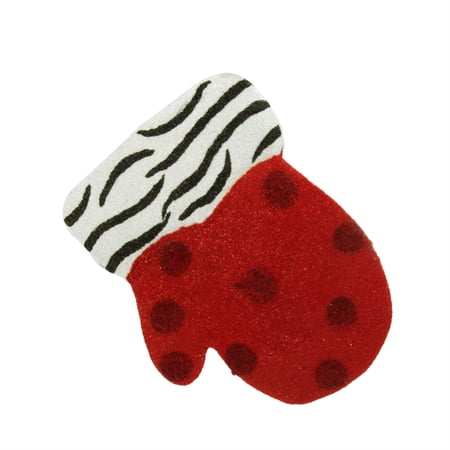 Gallerie 4 Eclectic Zebra Print and Polka Dot Mitten Christmas Ornament - Red/White