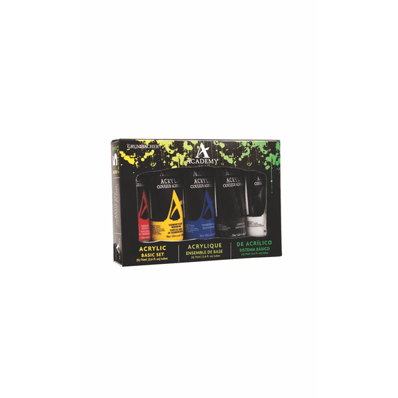 Grumbacher Academy Acrylic Paint Set, 5 Basic Colors, 75ml Tubes