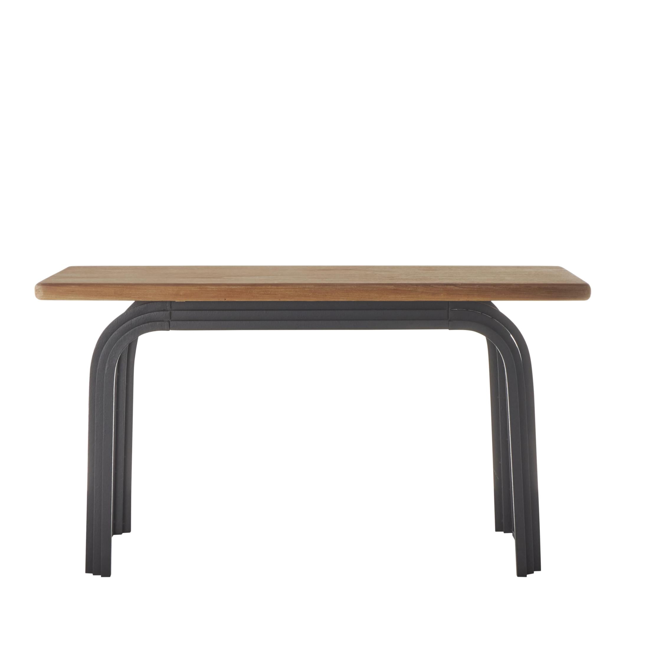 DecMode 55" x 31" Black Metal Layered Arch Console Table with Brown Tabletop, 1-Piece