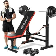 OPPSDECOR 6 in 1 600lbs Weight Bench Set with Squat Rack, Bench Press Set with Barbell Rack, Adjustable Incline Strength