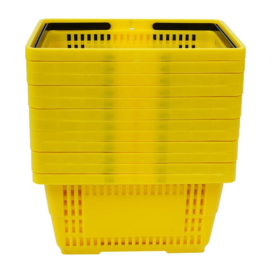 12 Pcs Durable Shopping Baskets with Handles, 28L Portable Grocery Basket Store Baskets Retail BasketHandheld Basket Cart for Supermarket Grocery Retail Store Laundry (Yellow)