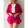 thumbnail image 2 of Conjunto de pantalones cortos con cuello vuelto liso para mujer, atuendo informal, traje holgado, moda de verano, ropa femenina, conjuntos de 2 piezas, 2024, 2 of 5