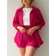 thumbnail image 2 of Conjunto de pantalones cortos con cuello vuelto liso para mujer, atuendo informal, traje holgado, moda de verano, ropa femenina, conjuntos de 2 piezas, 2024, 2 of 5