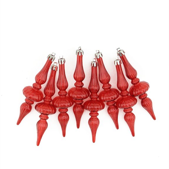 8ct Red Solid Shatterproof Christmas Finial Ornaments 5.25"