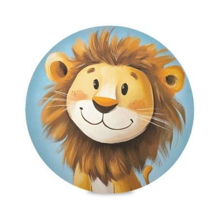 

Round Plate Mat 15.4x15.4 Inchesx1 Placemat Table Mat Kitchen Mat Coffee Mat Fabric Thick Strong Wear-Resistant Heat Resistance Cute Smiling Yellow Lion