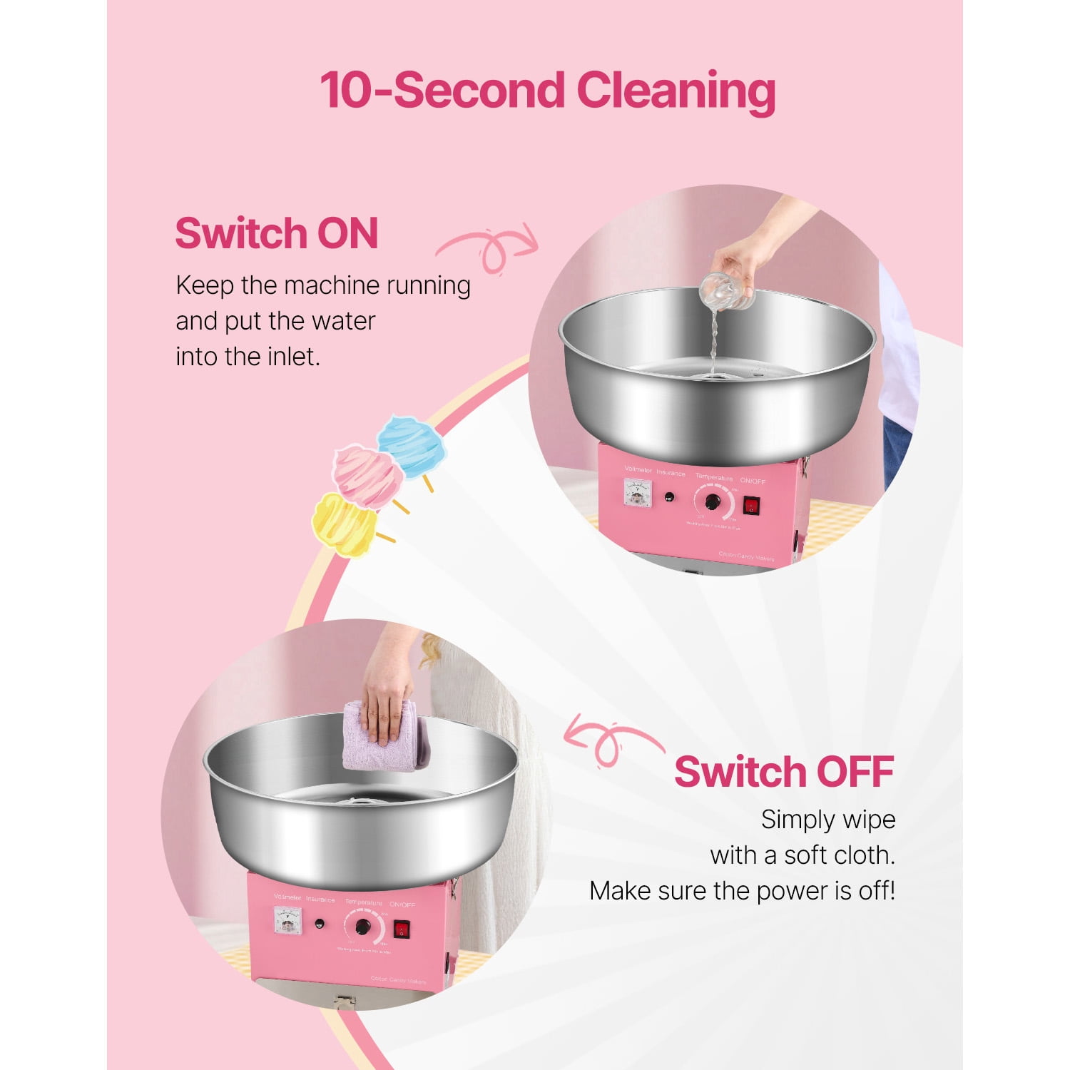 KFFKFF Electric Cotton Candy Machine, 1000W Commercial Candy Floss Maker with 20.5-inch Stainless Steel Bowl, Sugar Scoop, and Storage Drawer, Ideal for Home Use, Great for Kids' Parties