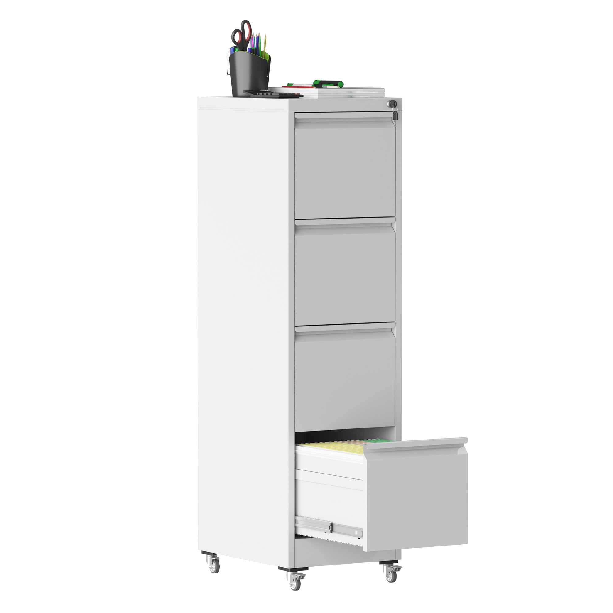 Heavy-Duty 4-Drawer Locking File Cabinet on Wheels