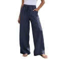 thumbnail image 2 of Pounoo Women's Linen Blend Drawstring Waist Wide Leg Pants, Casual Lightweight Trousers with Pockets for Summer and Resort Wear Gift, 2 of 9