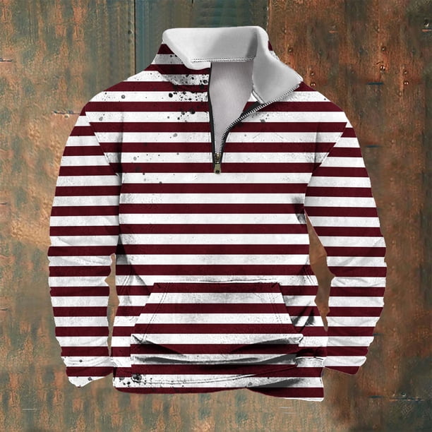 Sudadera sin capucha para hombre, informal, a la moda, con cuello alto, estampado, cremallera, jersey de manga larga, blusa de poliéster para hombre
