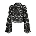 thumbnail image 6 of SCRAWLGOD Star Moon Print Bell Sleeve Tops for Women Size S Long Sleeve Flared Shirts for Women Mock Neck Crop Tops for Ladies Slim Blouse for Going Out Travel, 6 of 7