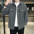 thumbnail image 2 of Ropa gráfica masculina estilo coreano camisa y blusa para hombre vintage cool rayas manga larga negro con bolsillo hipster algodón, 2 of 5
