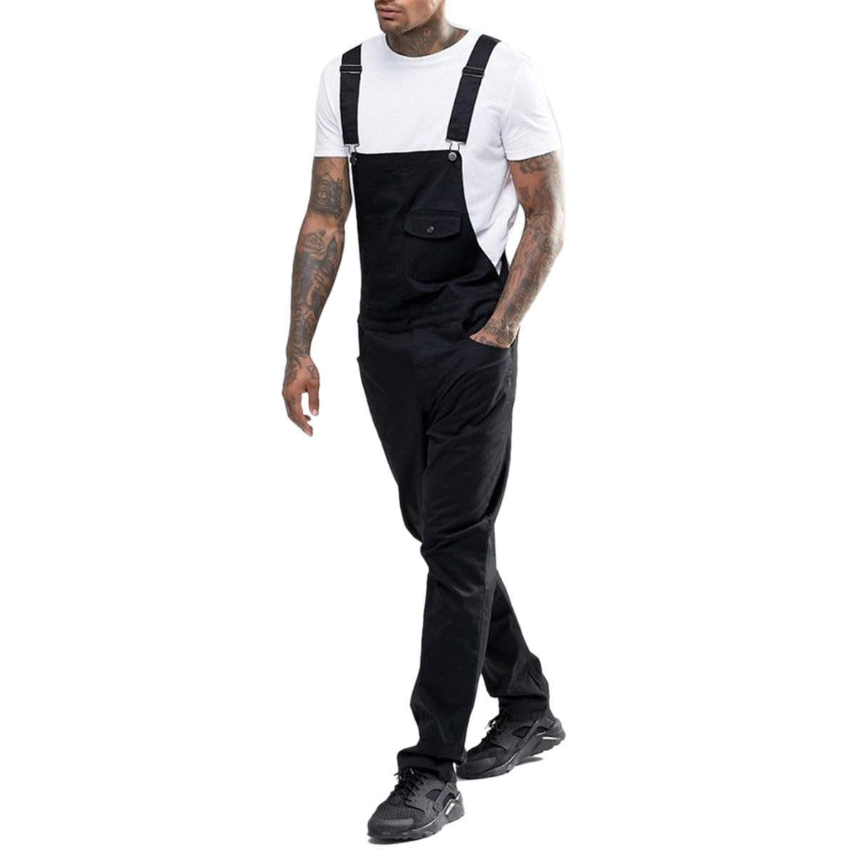 Men Denim Jumpsuit Detachable Jeans Overalls Casual Slim Rompers Cowboy  Trousers