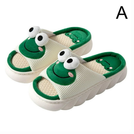 

Women Men Soft Warm Indoor Slippers Cute frog Cartoon Shoes Anti-slip I1B7