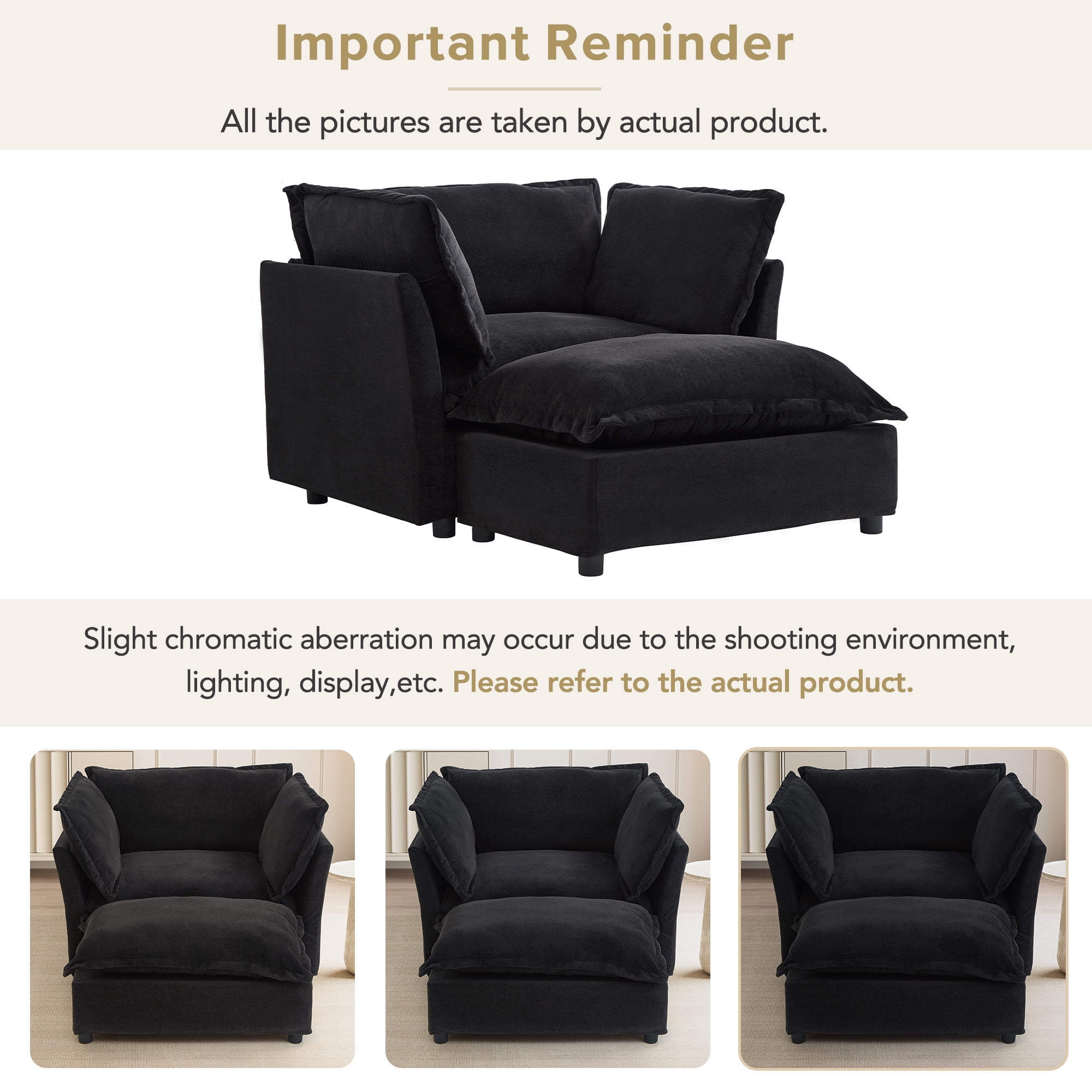 Euroco Modern Chenille Lounge Chair with Movable Ottoman, Curved Armrests & Wide Seat – Upholstered Single Sofa Set for Living Room, Bedroom, or Reading Nook