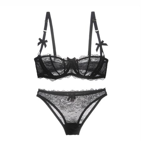 

Plus size girl 1/2 half cup ultra-thin bra sexy lace big chest underwear set