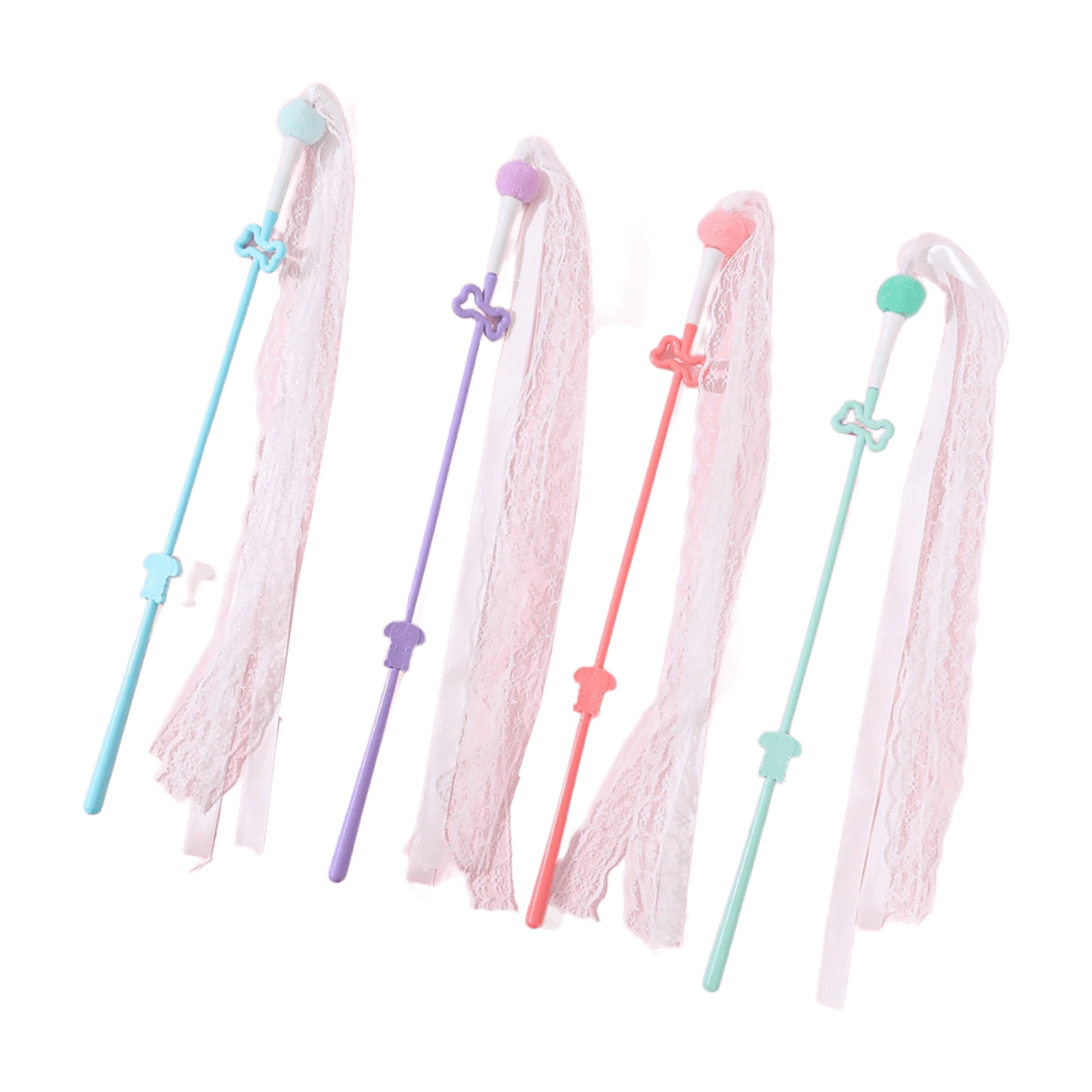 Feathered Wand Toy for Cats Teasing Cats Entertainment Toy Cats Fishing Rod Chasing Hunting Cats Supply 4PCS