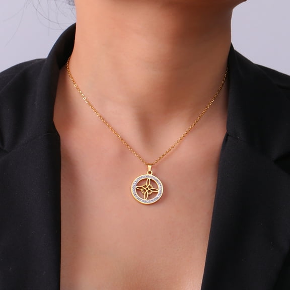Witch Knot Necklace 14K Yellow Gold Clear Zirconia Round Pendant Necklaces Amulet Wiccan Jewelry Birthday Gift