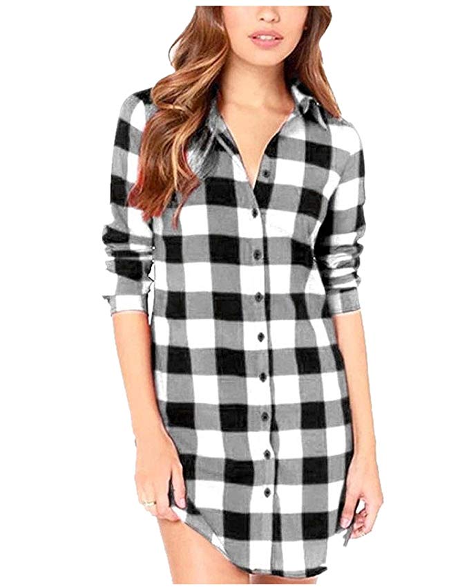 Women Buffalo Check Plaid Long Sleeve 