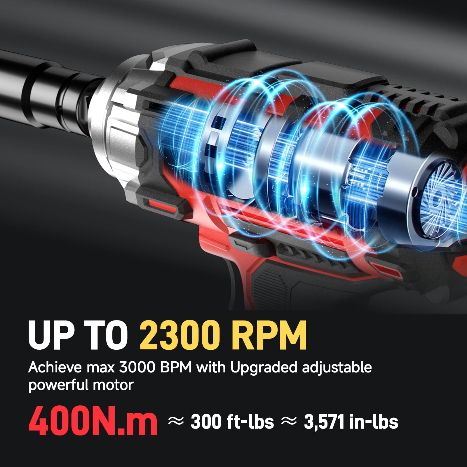 20V Cordless Impact Wrench 1/2", 400N.m High Torque, 2300 RPM, 3.0Ah Battery & Fast Charger, 4 Sockets, LED Light, 5 Modes – Electric Impact Gun for Truck Tires(Red)