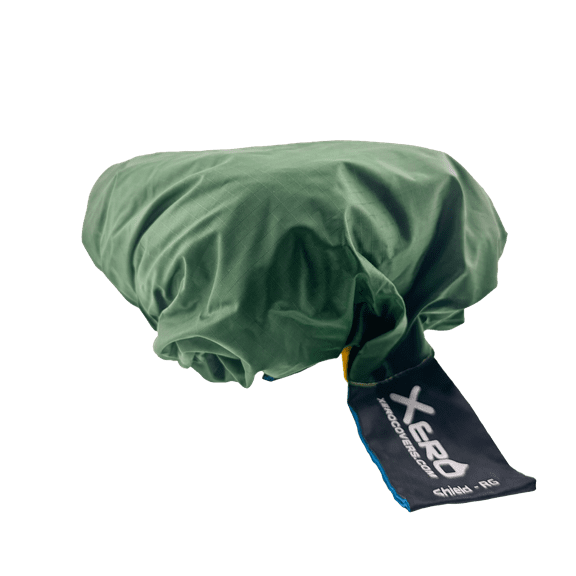 XeroCovers Shield Color - Waterproof Bike Seat Cover Reversible Green and Yellow with a reusable storage bag -Since 2010 -Made in America
