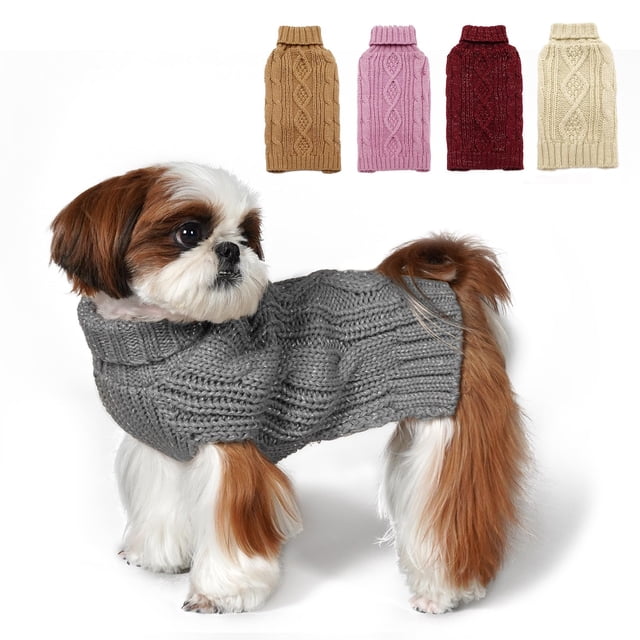 Jersey para perros KYEESE de punto trenzado con cuello alto para perros pequeños, color gris