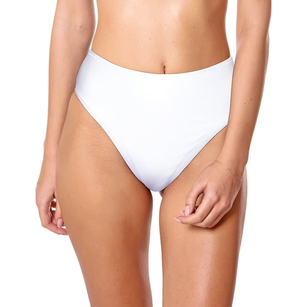 RELLECIGA Women White High Waisted Bikini Swimsuit Bottom Female