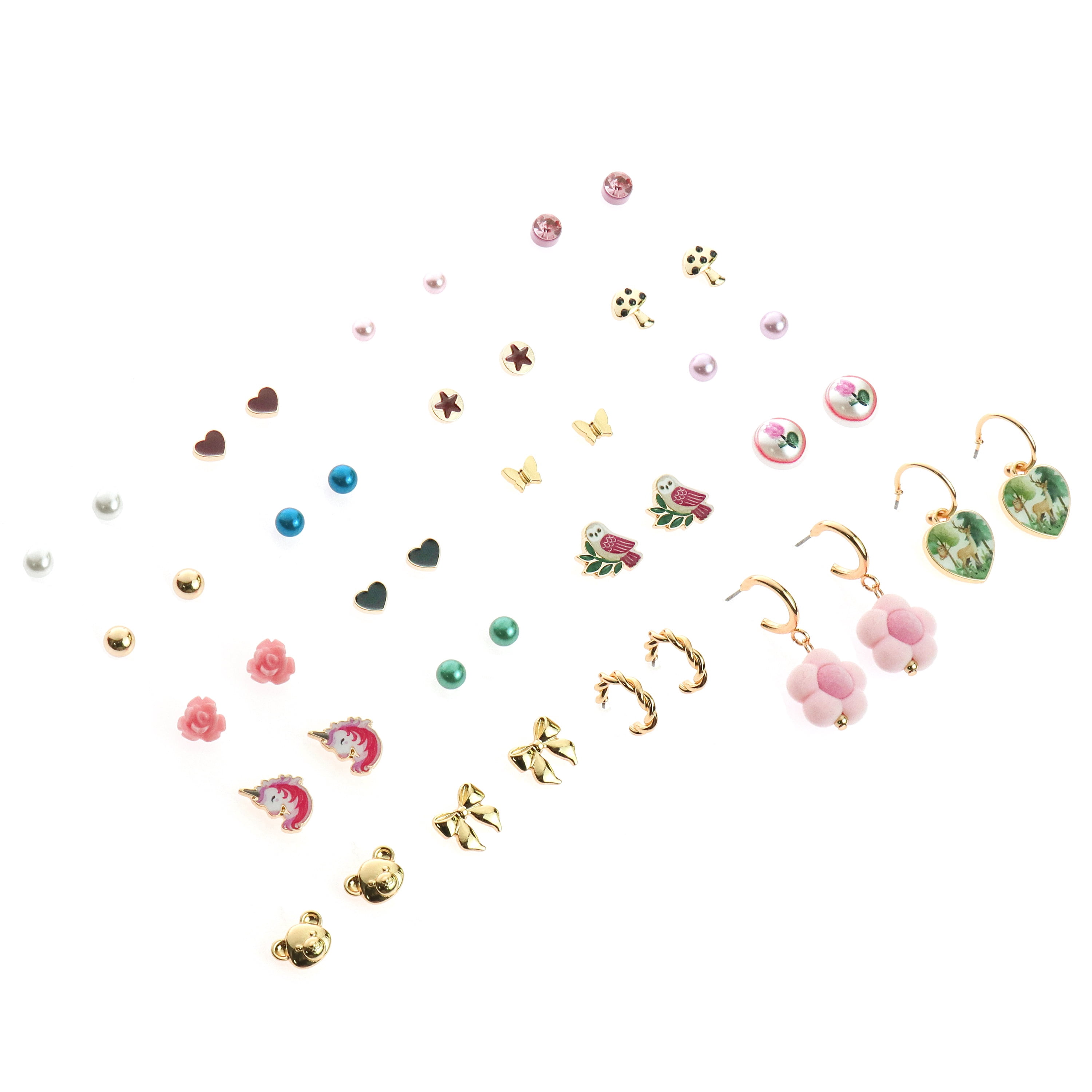 Wonder Nation 21 Pack Earring Set with Whimsical Icon Studs (Girl's)