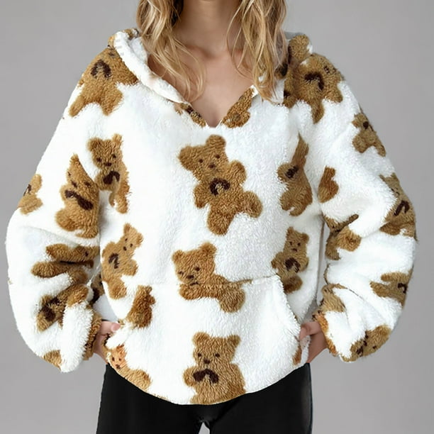 Women's Fuzzy Fleece Oversized Sweatshirts Hoodie Fall Long Sleeve