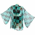 thumbnail image 3 of Miccostumes Woman Two Piece Beach Swimsuit V Neck High Waist Bathing Suit Swimwear Set with Green Sheer Kimono Cover up, S, 3 of 4