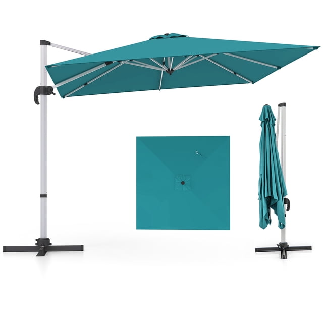 Costway Parasol Déporté de Patio 10 Pi, Parasol Suspendu d'Extérieur en Aluminium avec Rotation à 360°, Bleu