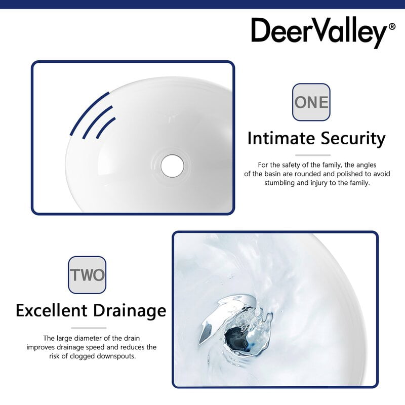 DeerValley DV-1V051 Vessel Sink Above Counter Bathroom Vanity Basin Bowl, High-gloss Oval Ceramic  in White