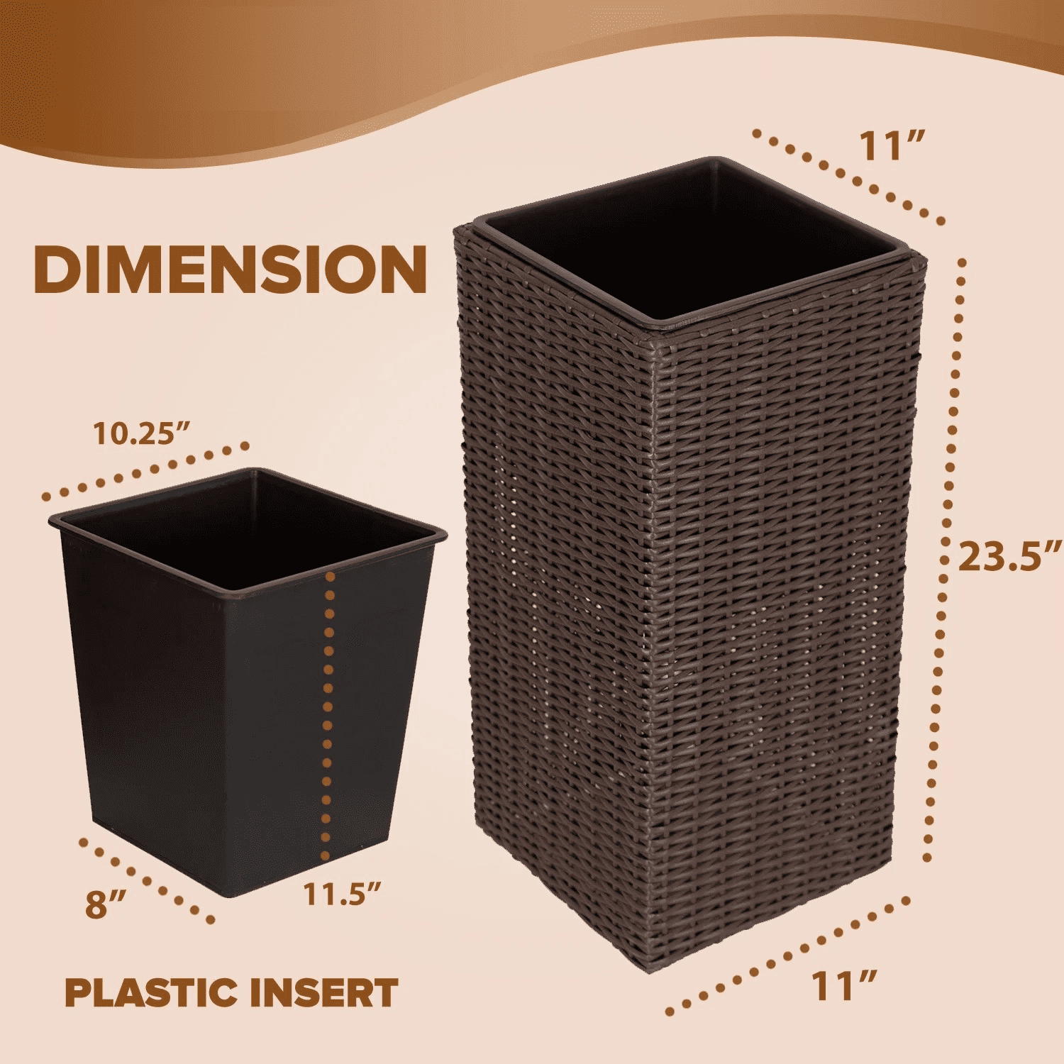 Vulcan Sierra Square Wicker Planter 2-piece Set in Brown