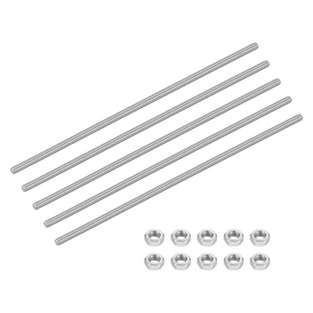 5Set M6-1.0x250mm Fully Threaded Rods 304 Stainless Steel Thread Bar Studs & Nuts