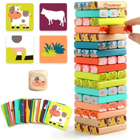 QWZNDZGR Colored Stacking Board Game for Kids Ages 4-8, 51 Piece Wooden Blocks Toy for Children（New Version ）