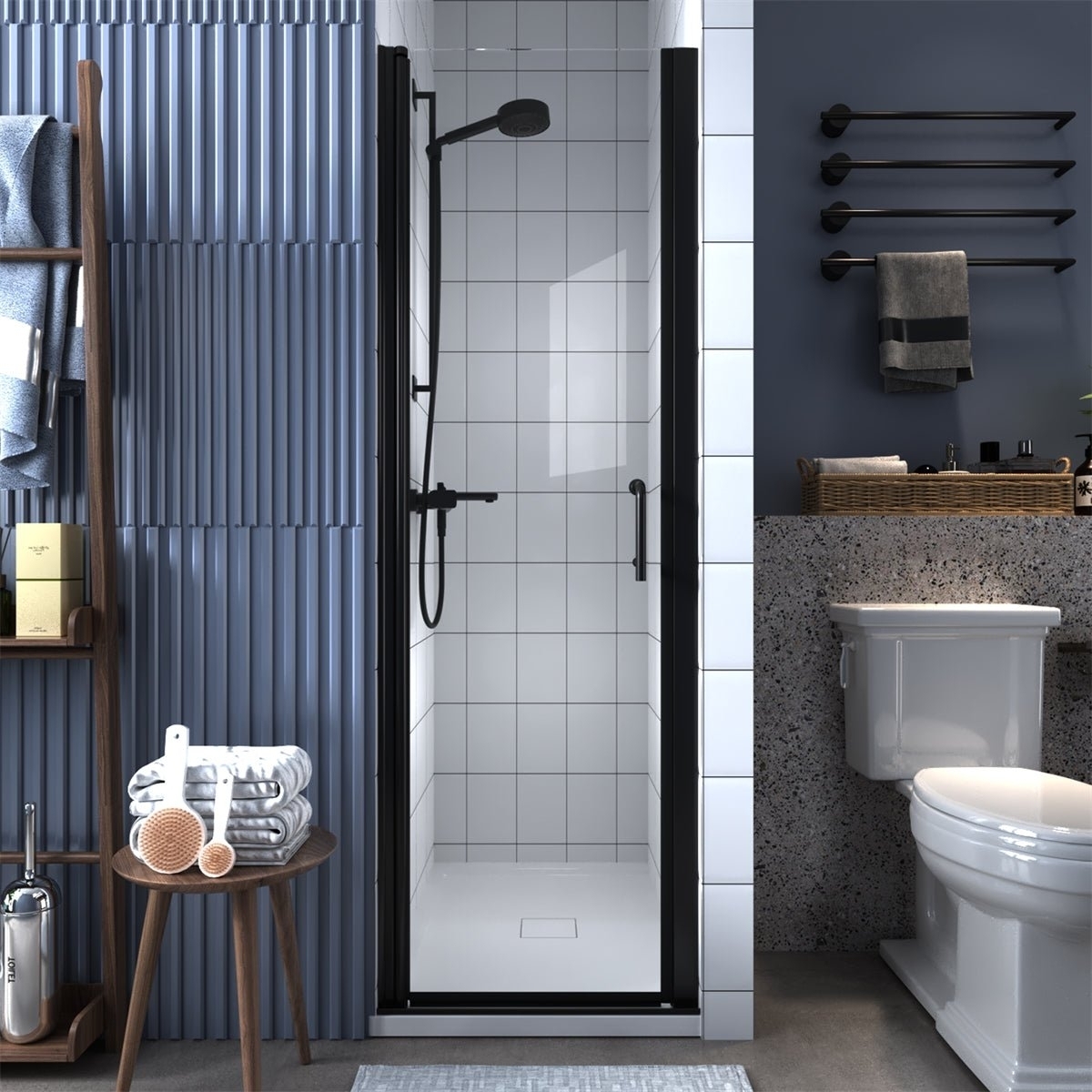 Classy 24-26" W x 72" H Pivot Shower Door Semi-Frameless Black Glass Shower Door with Handle