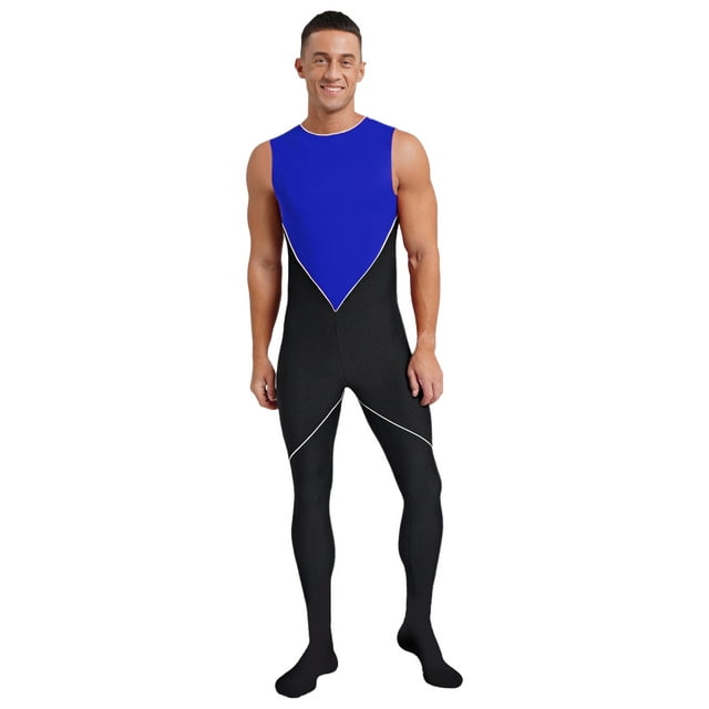 inlzdz Combinaison Intégrale une Pièce pour Homme, Justaucorps, Fermeture Éclair au Dos, Sans Manches, Extensible, Bleu, G