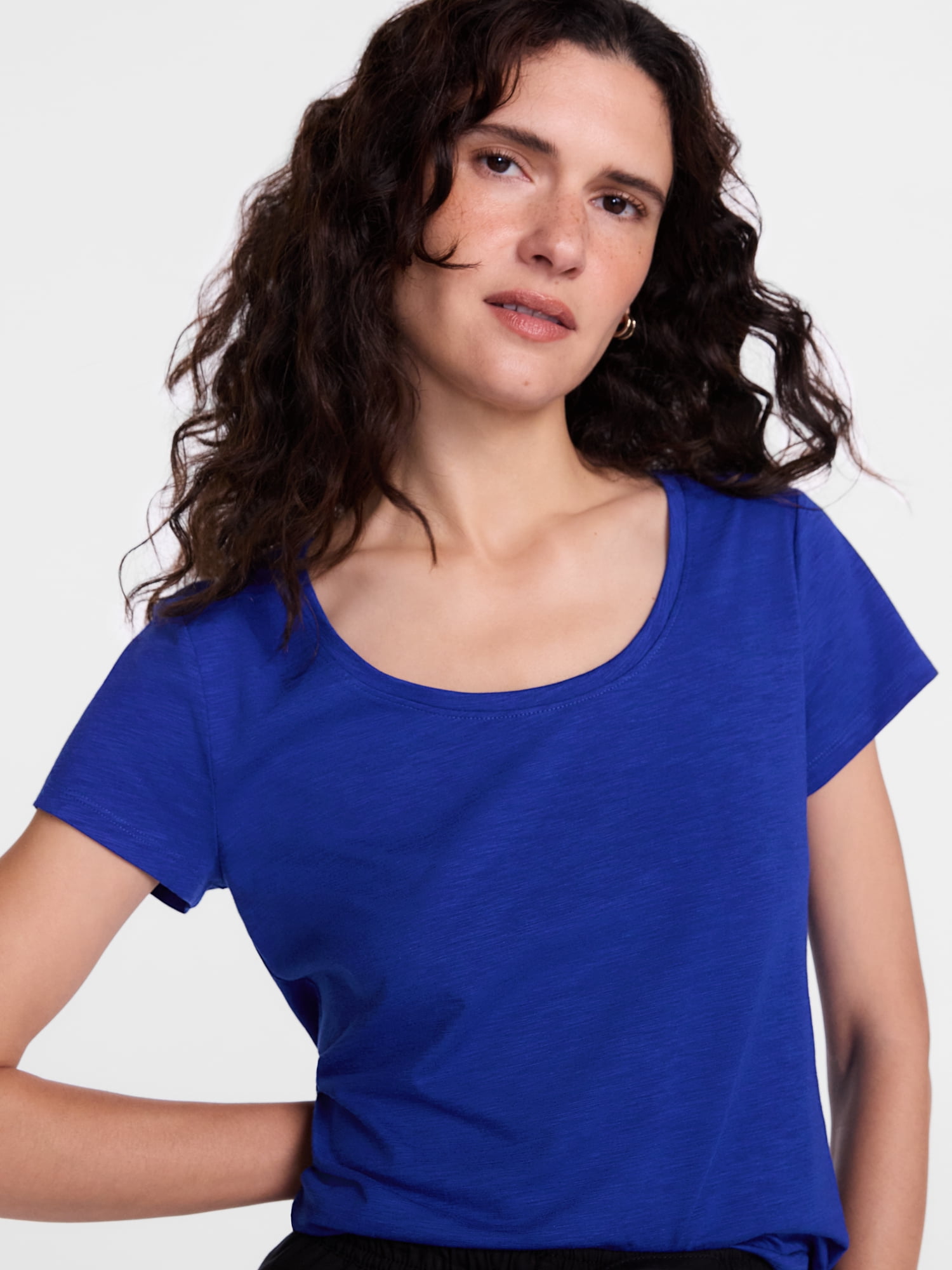 Scenario Women's Scoop Neck Tee with Cap Sleeves, Sizes XS-XXXL