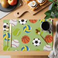 thumbnail image 2 of Green Balls Placemats Set of 4 Baseball Tennis Basketball Football Place Mats Indoor Wipeable Table Mats Washable Cloth Dining Table Placemats for Kitchen Holiday Party Home Decor 13x19 Inch, 2 of 9